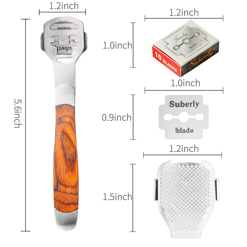 Jutoe 52Pcs Callus Shaver Set 1Stainless Steel Foot Razor Wooden Handle with 50Replacement Slices Blades and 1Foot File Head Foot Care Tools Foot Shaver Callus Remover Hard Dry Skin Remover for Hand Feet - Image 2